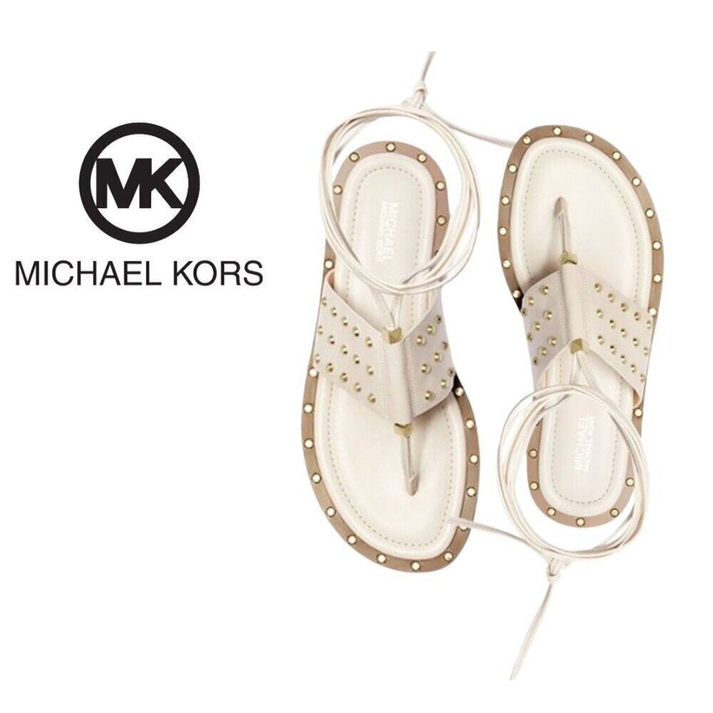 MICHAEL Michael Kors | Biege Jagger Ankle-Tie Studded Leather Sandal | S…